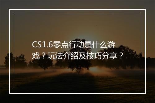 CS1.6零点行动是什么游戏？玩法介绍及技巧分享？