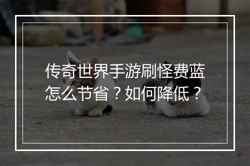 传奇世界手游刷怪费蓝怎么节省？如何降低？