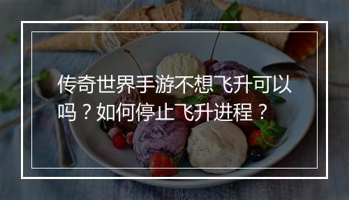 传奇世界手游不想飞升可以吗？如何停止飞升进程？