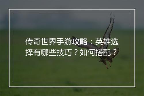 传奇世界手游攻略：英雄选择有哪些技巧？如何搭配？