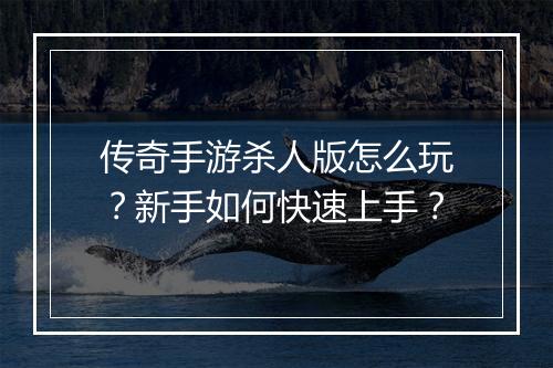 传奇手游杀人版怎么玩？新手如何快速上手？