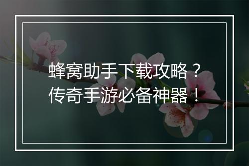 蜂窝助手下载攻略？传奇手游必备神器！