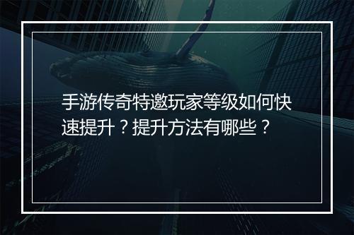 手游传奇特邀玩家等级如何快速提升？提升方法有哪些？