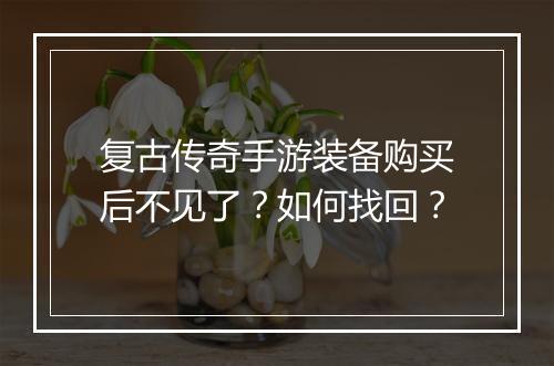 复古传奇手游装备购买后不见了？如何找回？