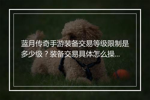 蓝月传奇手游装备交易等级限制是多少级？装备交易具体怎么操作？