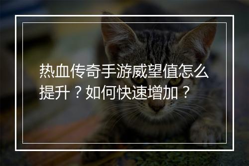 热血传奇手游威望值怎么提升？如何快速增加？