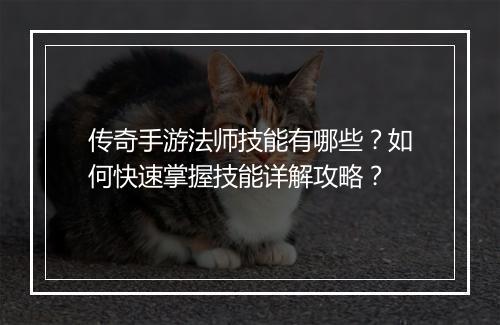 传奇手游法师技能有哪些？如何快速掌握技能详解攻略？