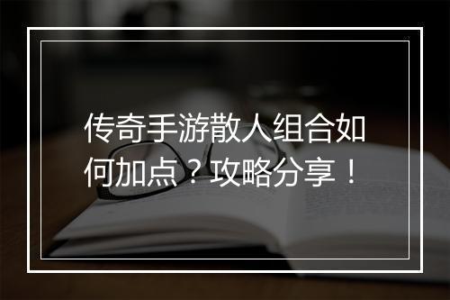 传奇手游散人组合如何加点？攻略分享！
