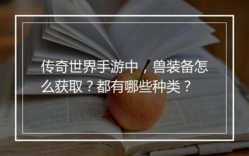 传奇世界手游中，兽装备怎么获取？都有哪些种类？