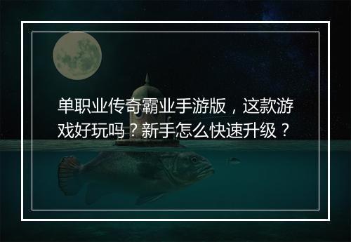 单职业传奇霸业手游版，这款游戏好玩吗？新手怎么快速升级？