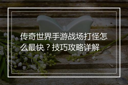传奇世界手游战场打怪怎么最快？技巧攻略详解