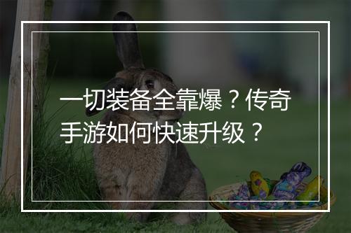 一切装备全靠爆？传奇手游如何快速升级？