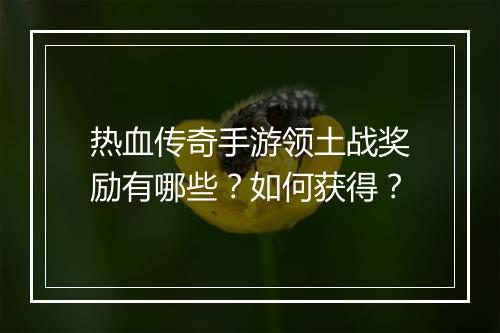 热血传奇手游领土战奖励有哪些？如何获得？
