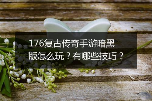 176复古传奇手游暗黑版怎么玩？有哪些技巧？
