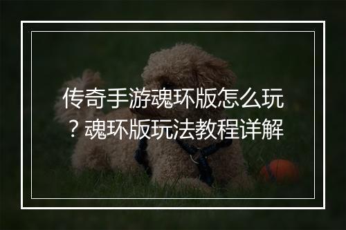 传奇手游魂环版怎么玩？魂环版玩法教程详解