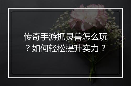 传奇手游抓灵兽怎么玩？如何轻松提升实力？
