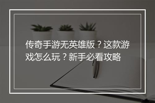 传奇手游无英雄版？这款游戏怎么玩？新手必看攻略