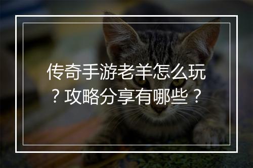 传奇手游老羊怎么玩？攻略分享有哪些？