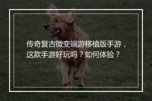 传奇复古微变端游移植版手游，这款手游好玩吗？如何体验？