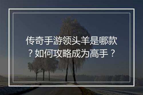 传奇手游领头羊是哪款？如何攻略成为高手？