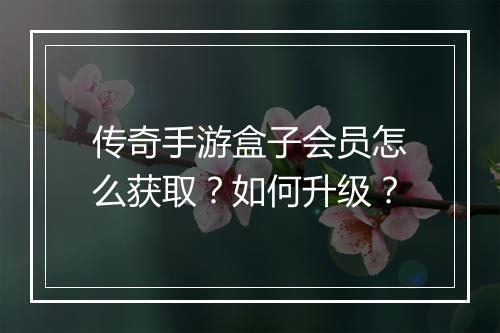传奇手游盒子会员怎么获取？如何升级？