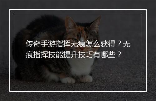 传奇手游指挥无痕怎么获得？无痕指挥技能提升技巧有哪些？