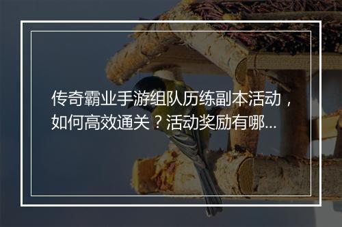传奇霸业手游组队历练副本活动，如何高效通关？活动奖励有哪些？