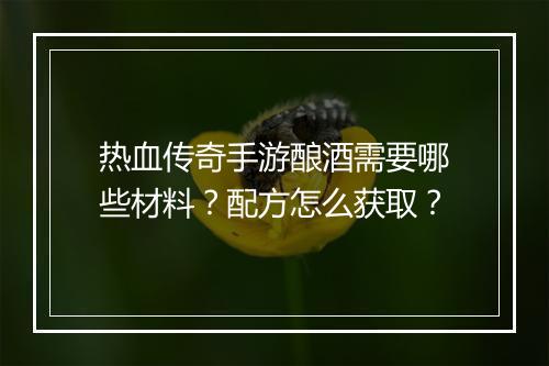 热血传奇手游酿酒需要哪些材料？配方怎么获取？