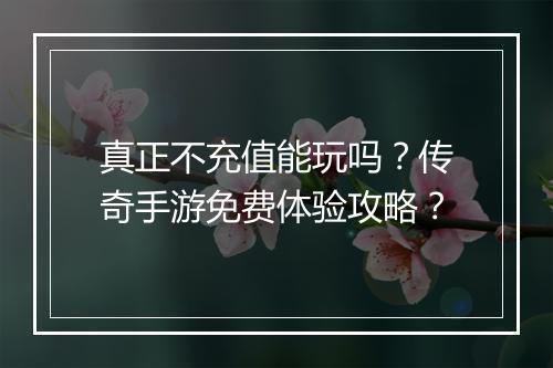 真正不充值能玩吗？传奇手游免费体验攻略？