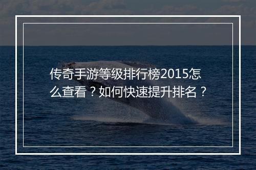 传奇手游等级排行榜2015怎么查看?如何快速提升排名?