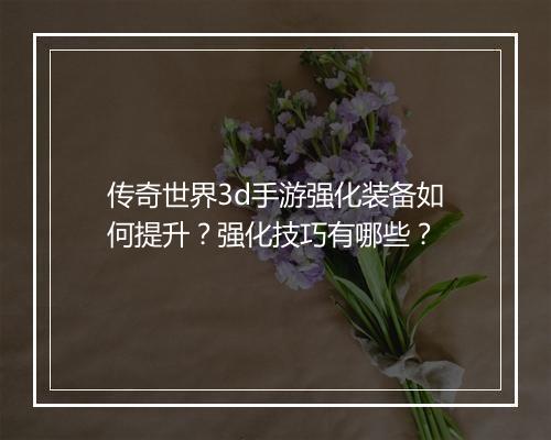 传奇世界3d手游强化装备如何提升？强化技巧有哪些？