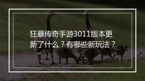 狂暴传奇手游3011版本更新了什么？有哪些新玩法？