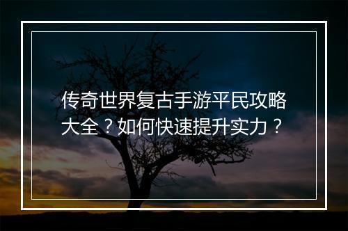 传奇世界复古手游平民攻略大全？如何快速提升实力？