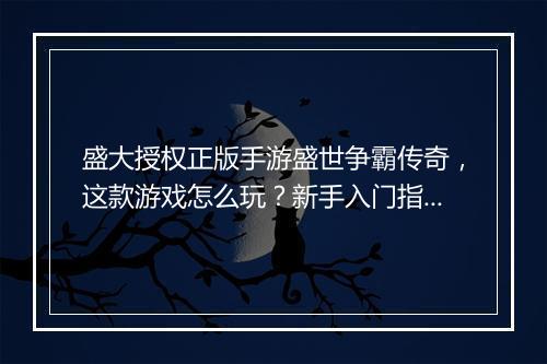 盛大授权正版手游盛世争霸传奇，这款游戏怎么玩？新手入门指南？