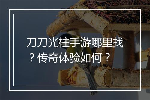 刀刀光柱手游哪里找？传奇体验如何？
