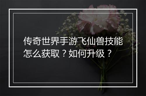 传奇世界手游飞仙兽技能怎么获取？如何升级？