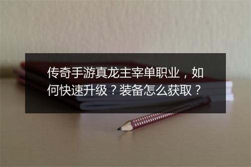 传奇手游真龙主宰单职业，如何快速升级？装备怎么获取？