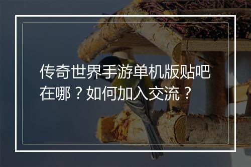 传奇世界手游单机版贴吧在哪？如何加入交流？