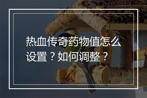 热血传奇药物值怎么设置？如何调整？