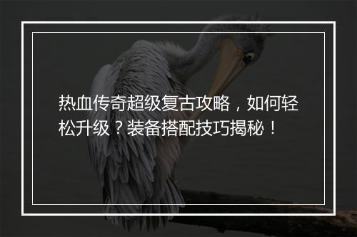 热血传奇超级复古攻略，如何轻松升级？装备搭配技巧揭秘！