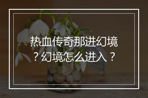热血传奇那进幻境？幻境怎么进入？