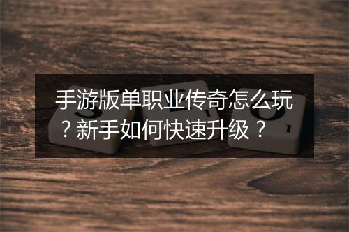 手游版单职业传奇怎么玩？新手如何快速升级？