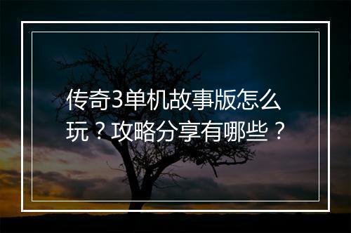 传奇3单机故事版怎么玩？攻略分享有哪些？
