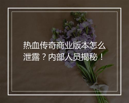 热血传奇商业版本怎么泄露？内部人员揭秘！