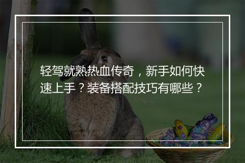 轻驾就熟热血传奇，新手如何快速上手？装备搭配技巧有哪些？