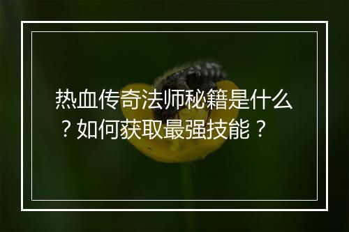 热血传奇法师秘籍是什么？如何获取最强技能？