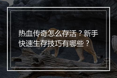热血传奇怎么存活？新手快速生存技巧有哪些？