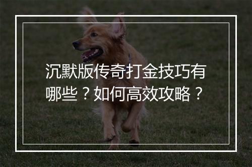 沉默版传奇打金技巧有哪些？如何高效攻略？
