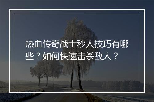 热血传奇战士秒人技巧有哪些？如何快速击杀敌人？