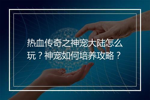 热血传奇之神宠大陆怎么玩？神宠如何培养攻略？